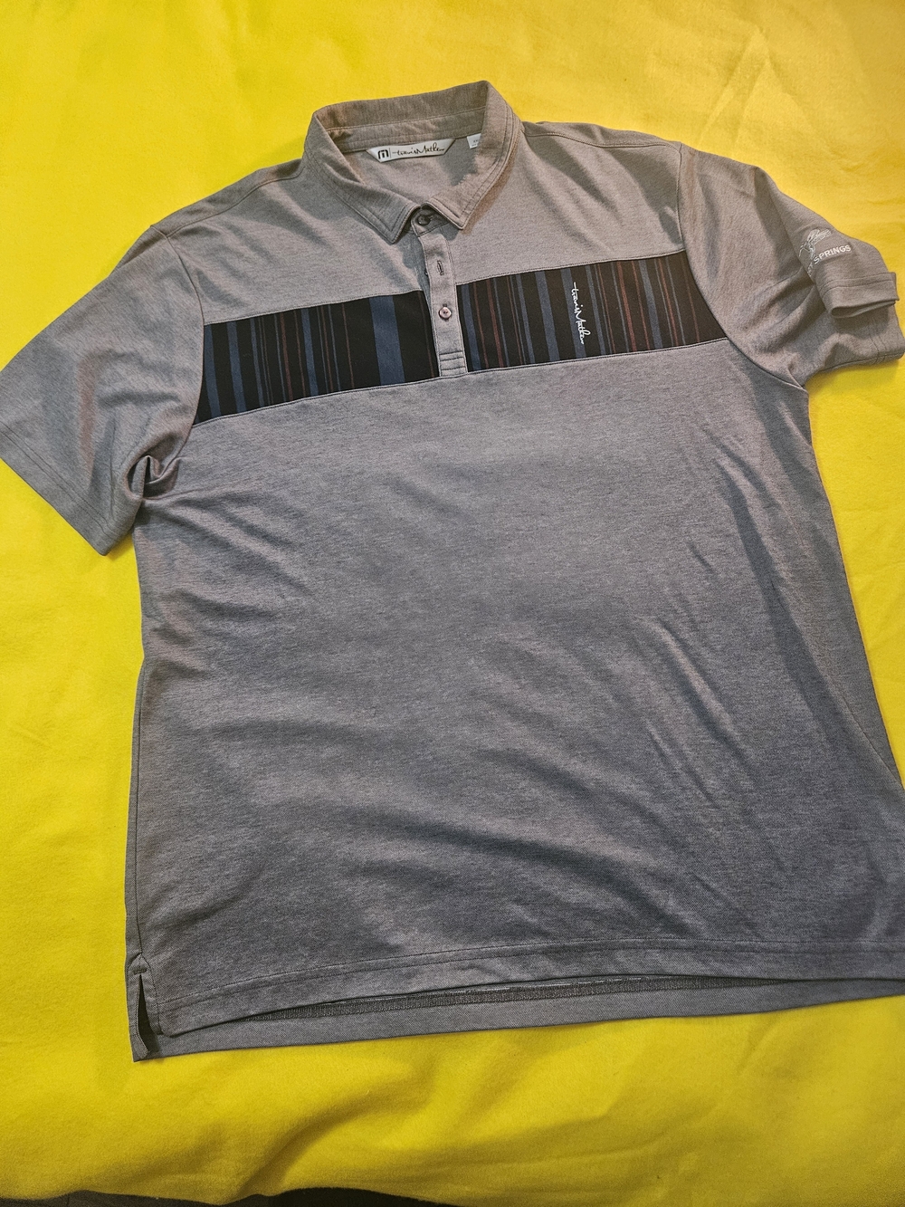 Travis Mathew Gray Striped Chest Polo Shirt